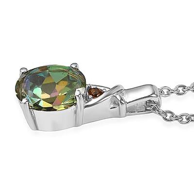 EverTrue Good Times Mystic Quartz and Simulated Orange Diamond 2.50 ctw Pendant Necklace in Stainless Steel 20 Inches