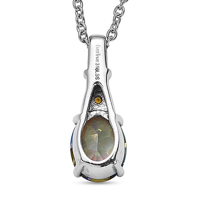 EverTrue Good Times Mystic Quartz and Simulated Orange Diamond 2.50 ctw Pendant Necklace in Stainless Steel 20 Inches