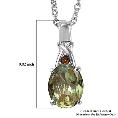 EverTrue Good Times Mystic Quartz and Simulated Orange Diamond 2.50 ctw Pendant Necklace in Stainless Steel 20 Inches