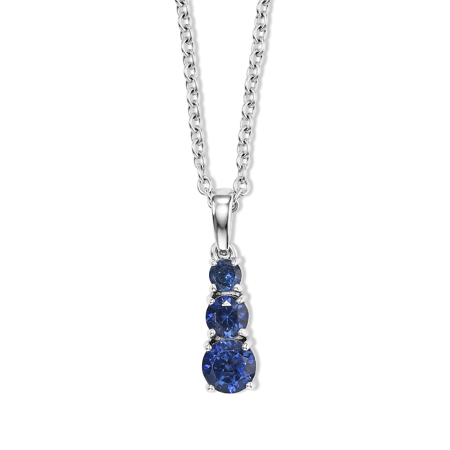 EverTrue Lab Created Blue Sapphire Pendant Necklace (20 Inches) in Stainless Steel 1.15 ctw