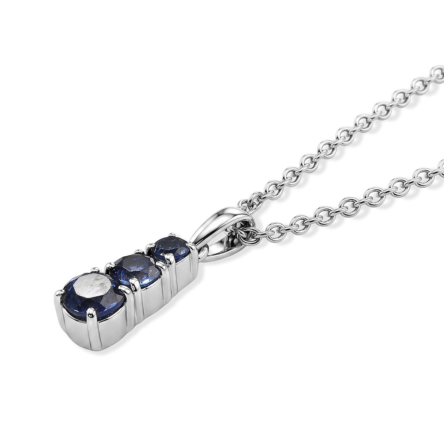 EverTrue Lab Created Blue Sapphire Pendant Necklace (20 Inches) in Stainless Steel 1.15 ctw
