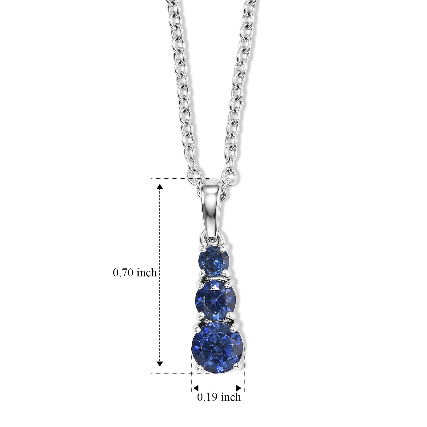 EverTrue Lab Created Blue Sapphire Pendant Necklace (20 Inches) in Stainless Steel 1.15 ctw