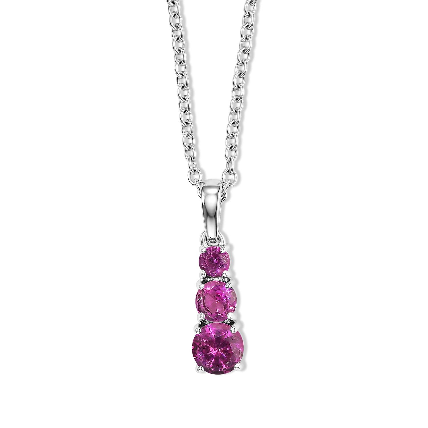 EverTrue Lab Created Pink Sapphire 1.50 ctw Pendant Necklace (20 Inches) in Stainless Steel