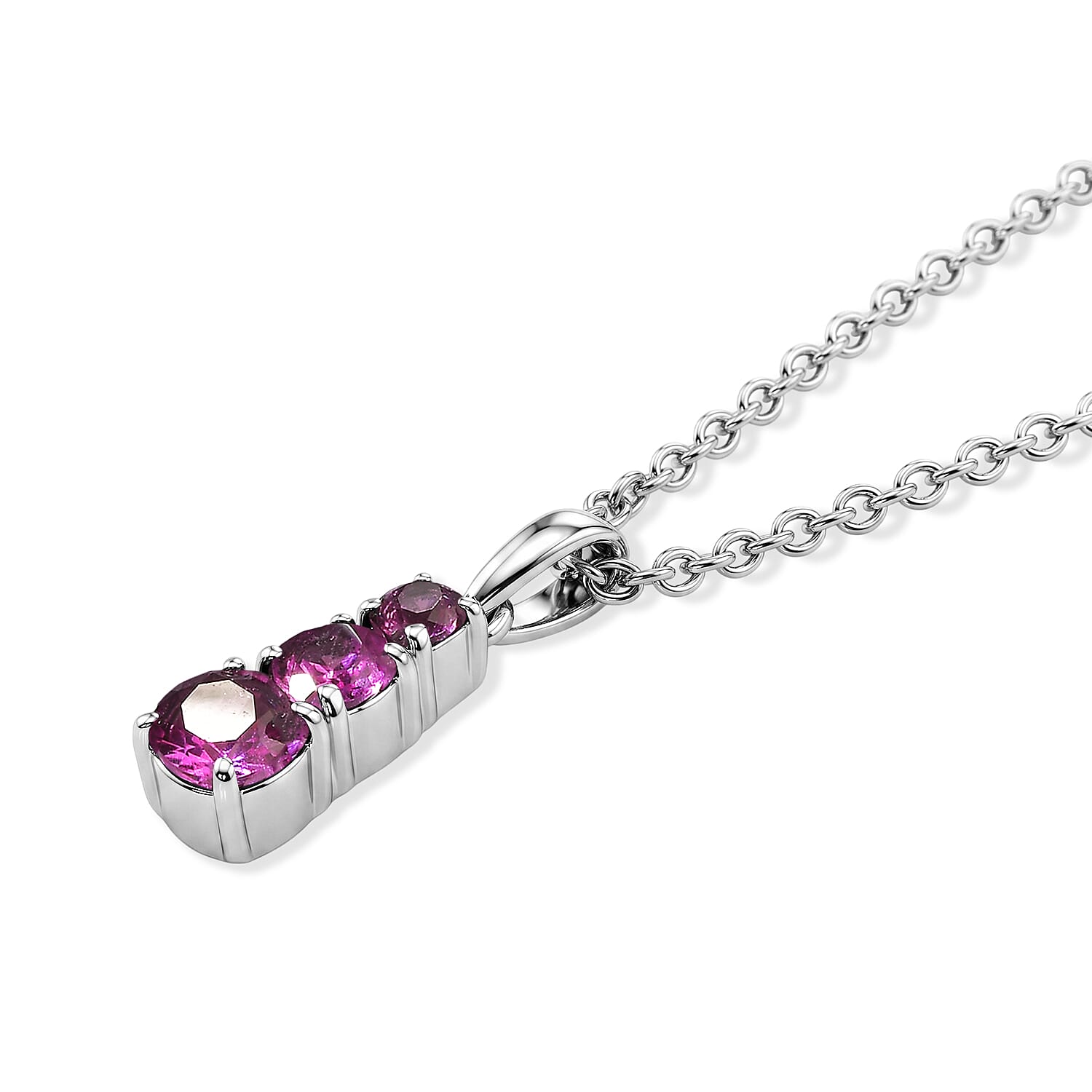 EverTrue Lab Created Pink Sapphire 1.50 ctw Pendant Necklace (20 Inches) in Stainless Steel