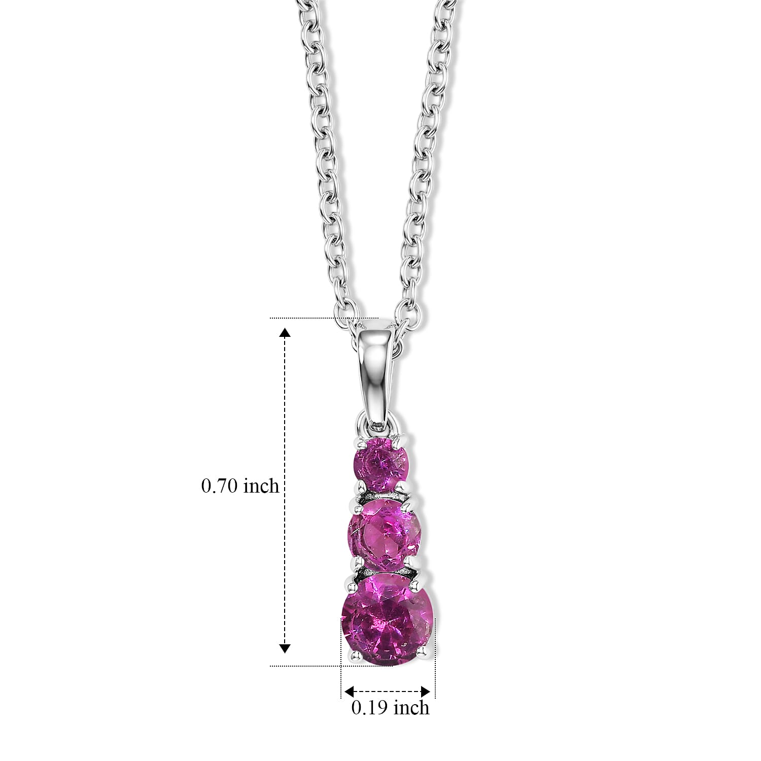 EverTrue Lab Created Pink Sapphire 1.50 ctw Pendant Necklace (20 Inches) in Stainless Steel