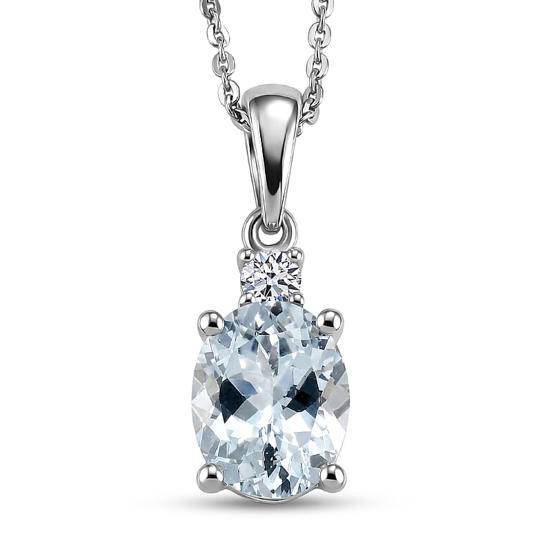 Premium Mangoro Aquamarine and Lab Grown Diamond G-H SI 1.70 ctw Serenity Drop Pendant Necklace in Rhodium Over Sterling Silver 20 Inches