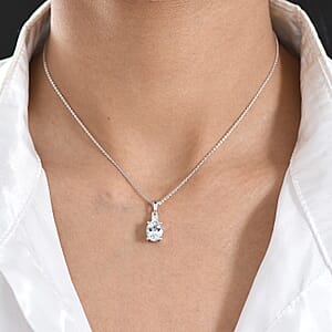 Premium Mangoro Aquamarine and Lab Grown Diamond G-H SI 1.70 ctw Serenity Drop Pendant Necklace in Rhodium Over Sterling Silver 20 Inches