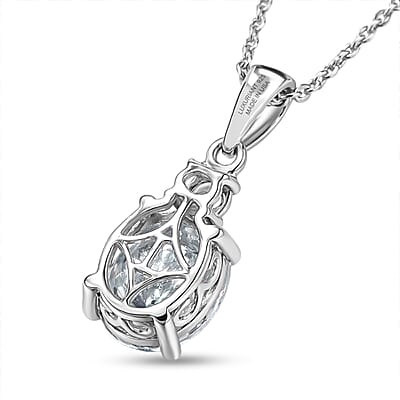 Premium Mangoro Aquamarine and Lab Grown Diamond G-H SI 1.70 ctw Serenity Drop Pendant Necklace in Rhodium Over Sterling Silver 20 Inches