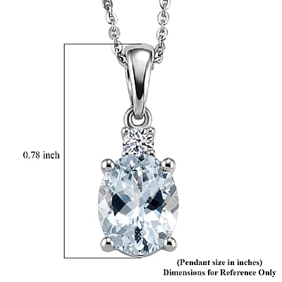 Premium Mangoro Aquamarine and Lab Grown Diamond G-H SI 1.70 ctw Serenity Drop Pendant Necklace in Rhodium Over Sterling Silver 20 Inches