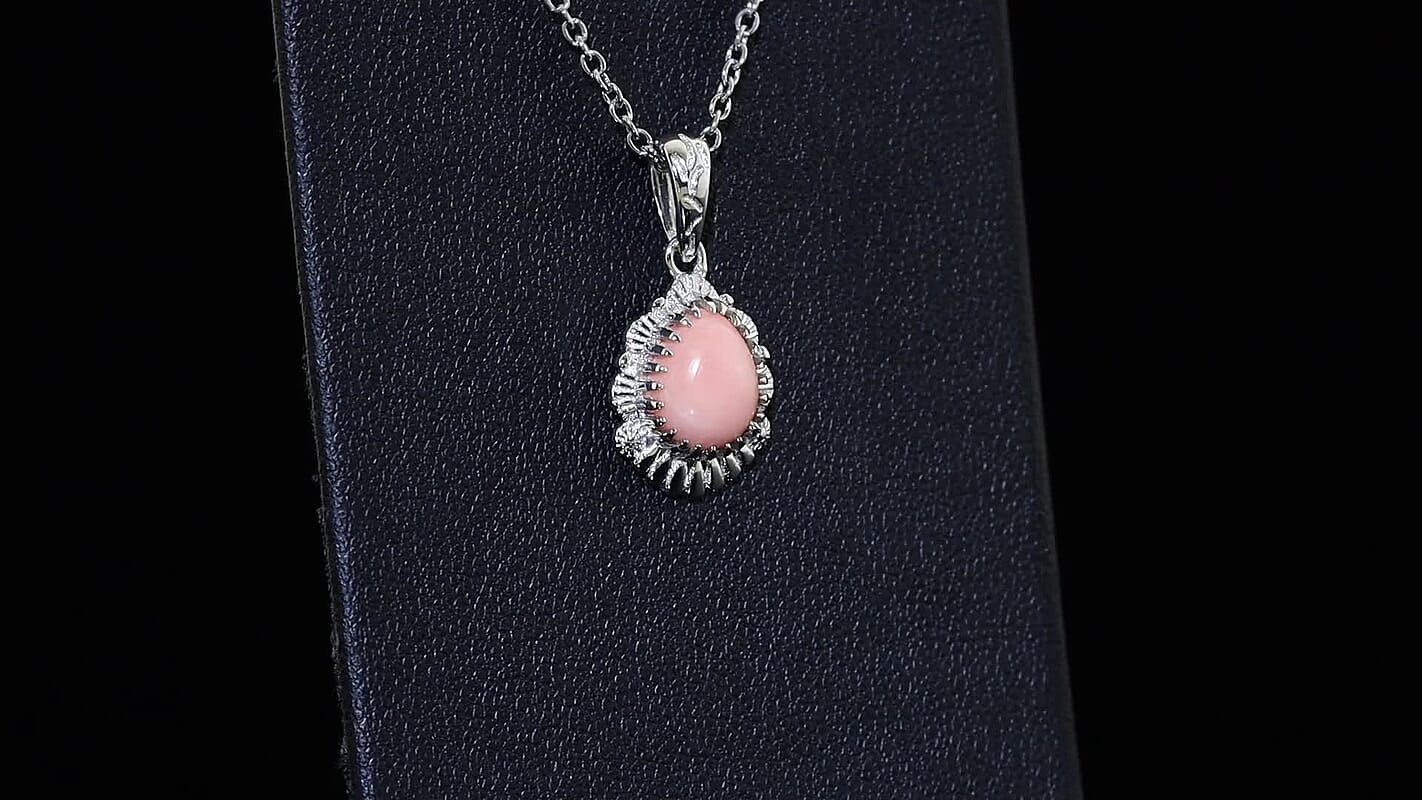 EverTrue Peach Opal 1.35 ctw Pendant in Platinum Bond with Stainless Steel Necklace 20 Inches