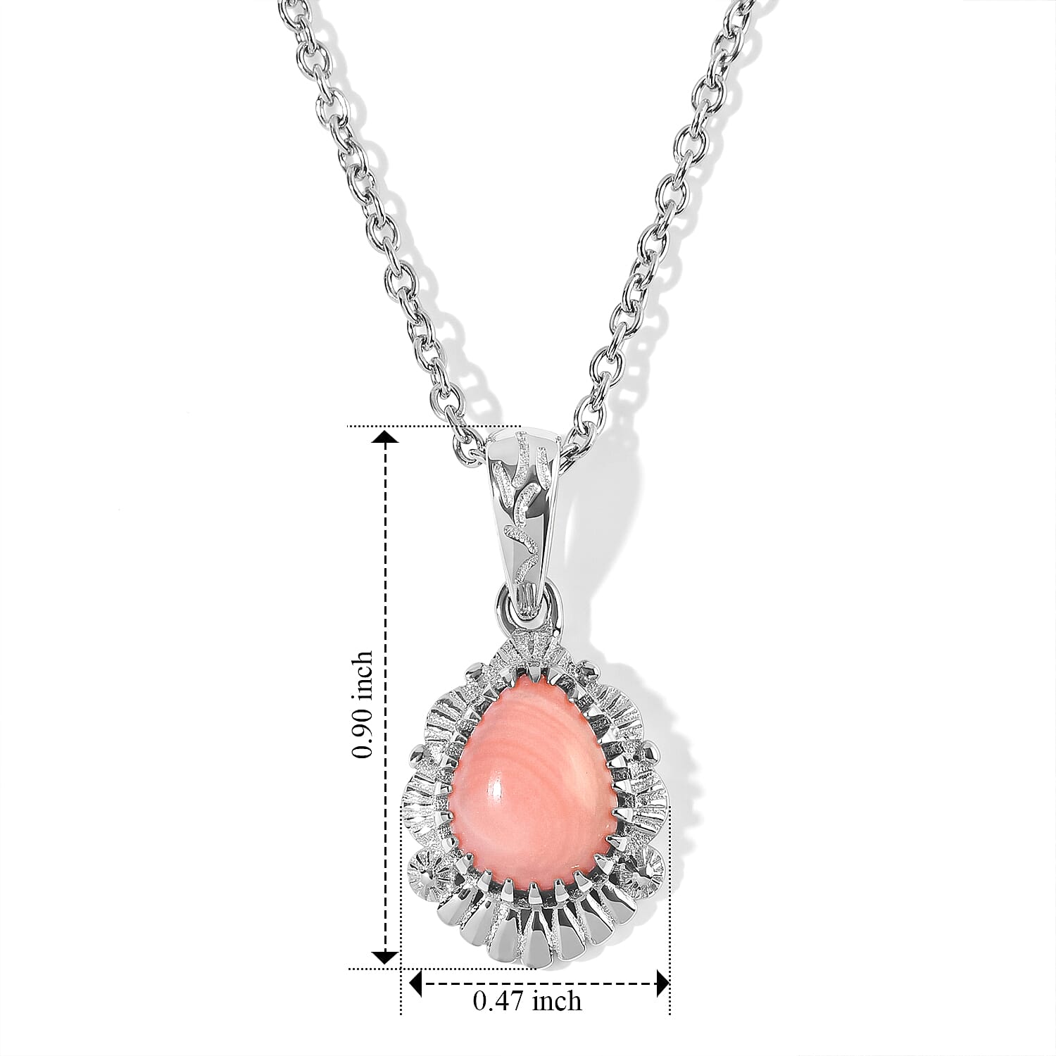 EverTrue Peach Opal 1.35 ctw Pendant in Platinum Bond with Stainless Steel Necklace 20 Inches