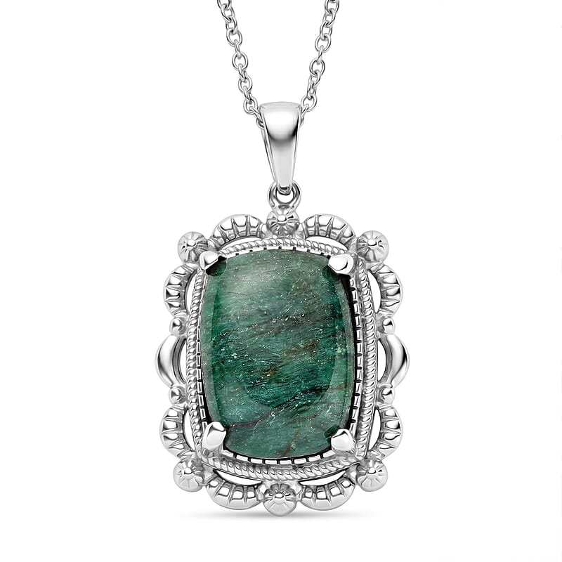 EverTrue Green Aventurine 11.50 ctw Pendant Necklace in Stainless Steel 20 Inches