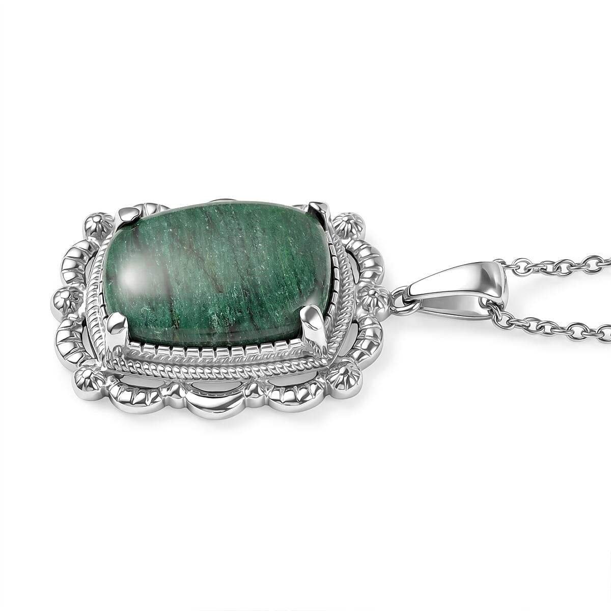 EverTrue Green Aventurine 11.50 ctw Pendant Necklace in Stainless Steel 20 Inches