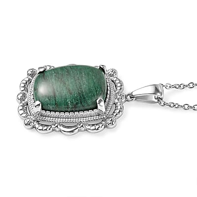 EverTrue Green Aventurine 11.50 ctw Pendant Necklace in Stainless Steel 20 Inches