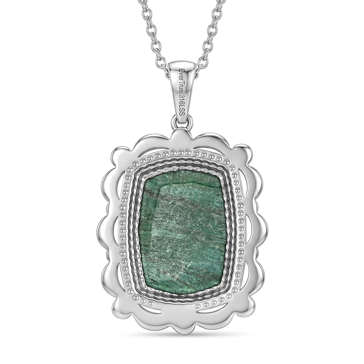 EverTrue Green Aventurine 11.50 ctw Pendant Necklace in Stainless Steel 20 Inches