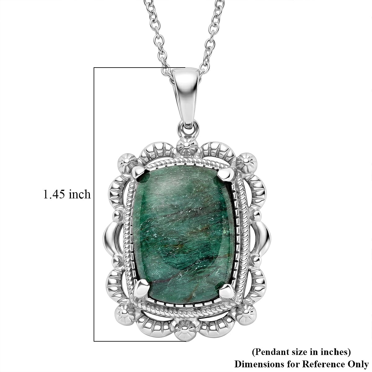 EverTrue Green Aventurine 11.50 ctw Pendant Necklace in Stainless Steel 20 Inches