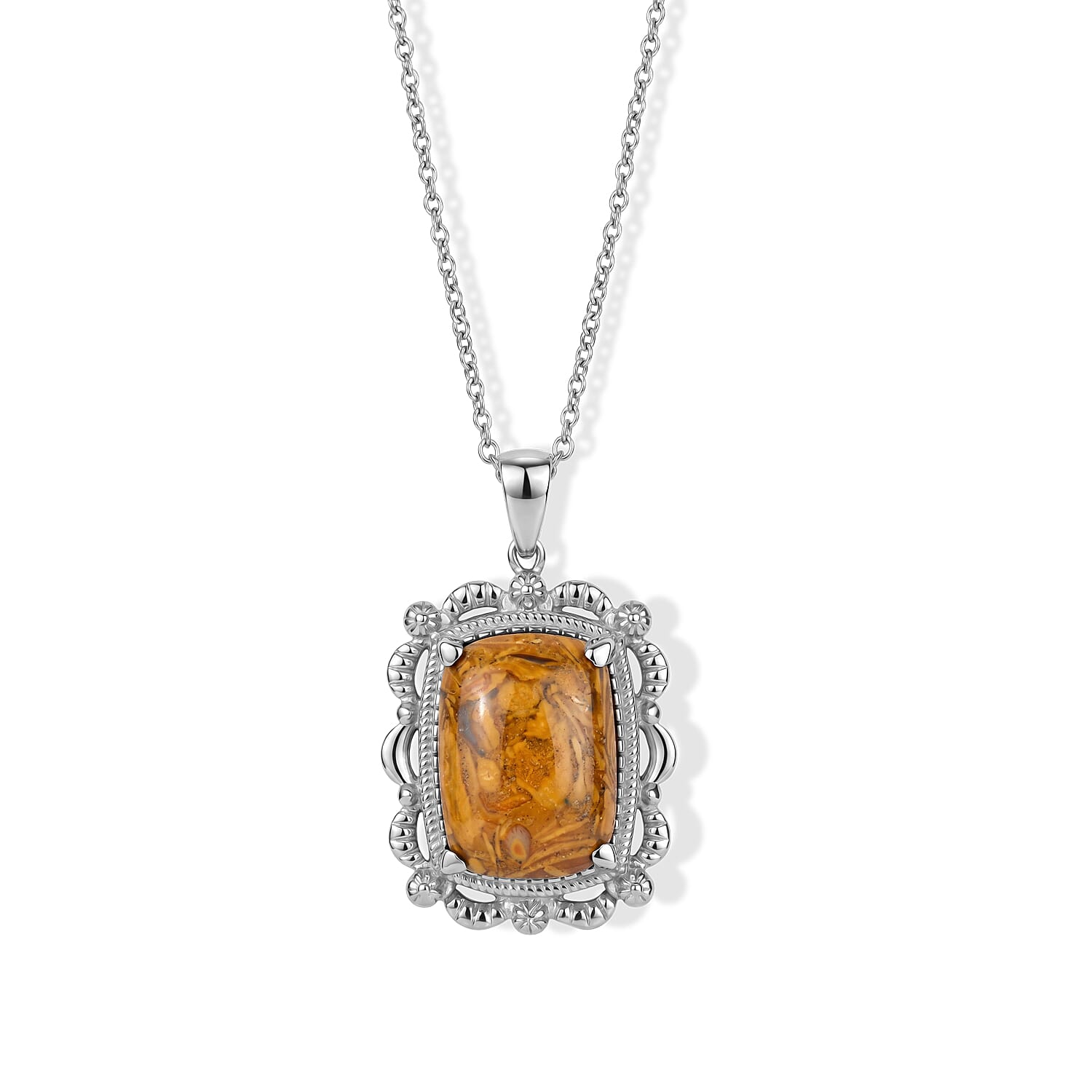 EverTrue Indian Script Stone 10.70 ctw Pendant Necklace (20 Inches) in Stainless Steel