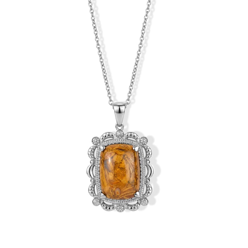 EverTrue Indian Script Stone 10.70 ctw Pendant Necklace (20 Inches) in Stainless Steel