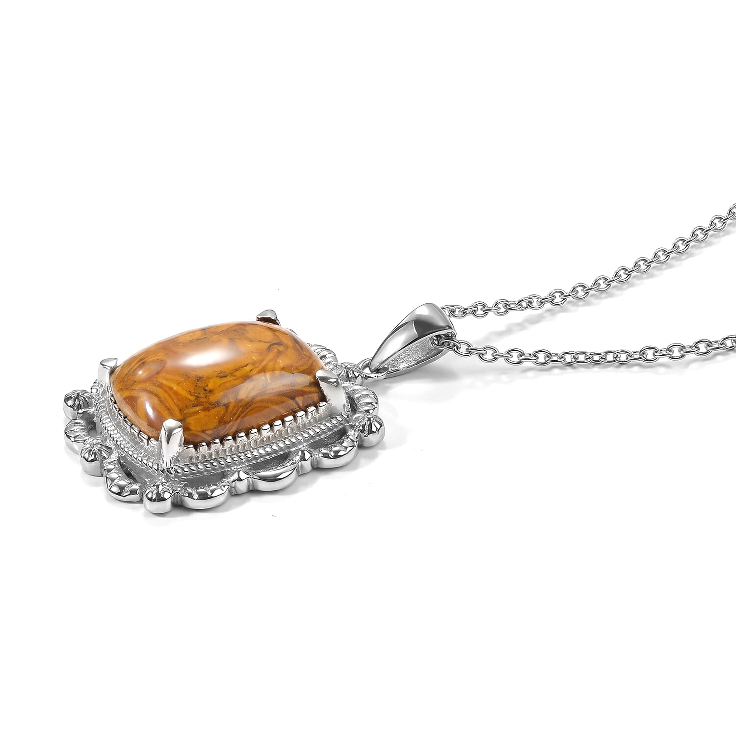 EverTrue Indian Script Stone 10.70 ctw Pendant Necklace (20 Inches) in Stainless Steel