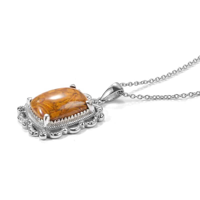 EverTrue Indian Script Stone 10.70 ctw Pendant Necklace (20 Inches) in Stainless Steel