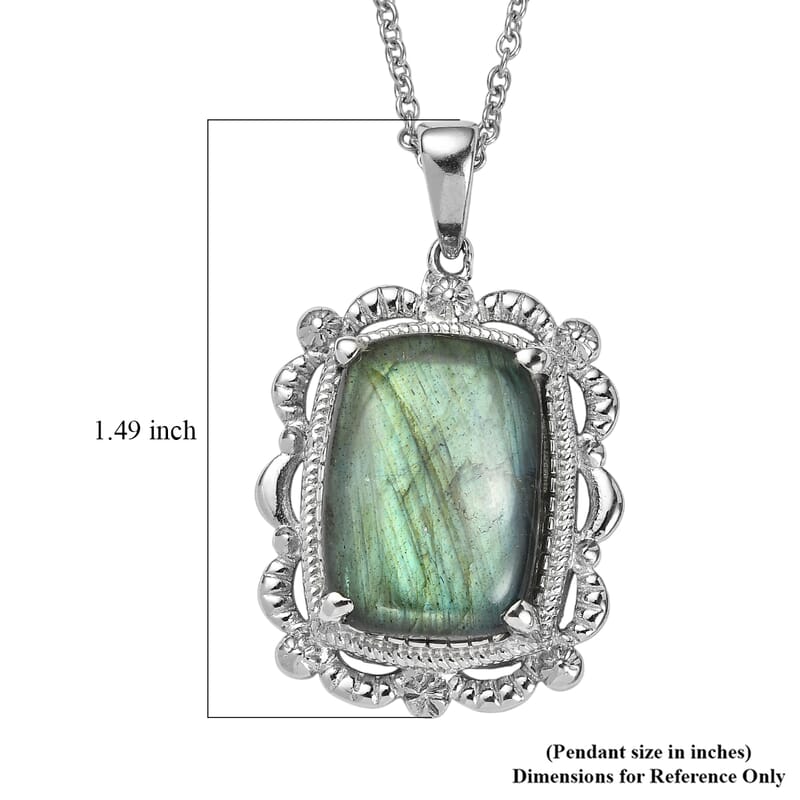 EverTrue Malagasy Labradorite 13.20 ctw Pendant Necklace in Stainless Steel 20 Inches