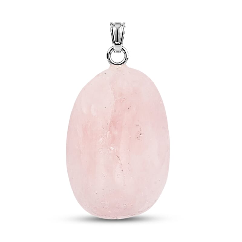 Tumbled Galilea Rose Quartz 42.00 ctw Pendant in Silvertone with Stainless Steel Necklace 20 Inches