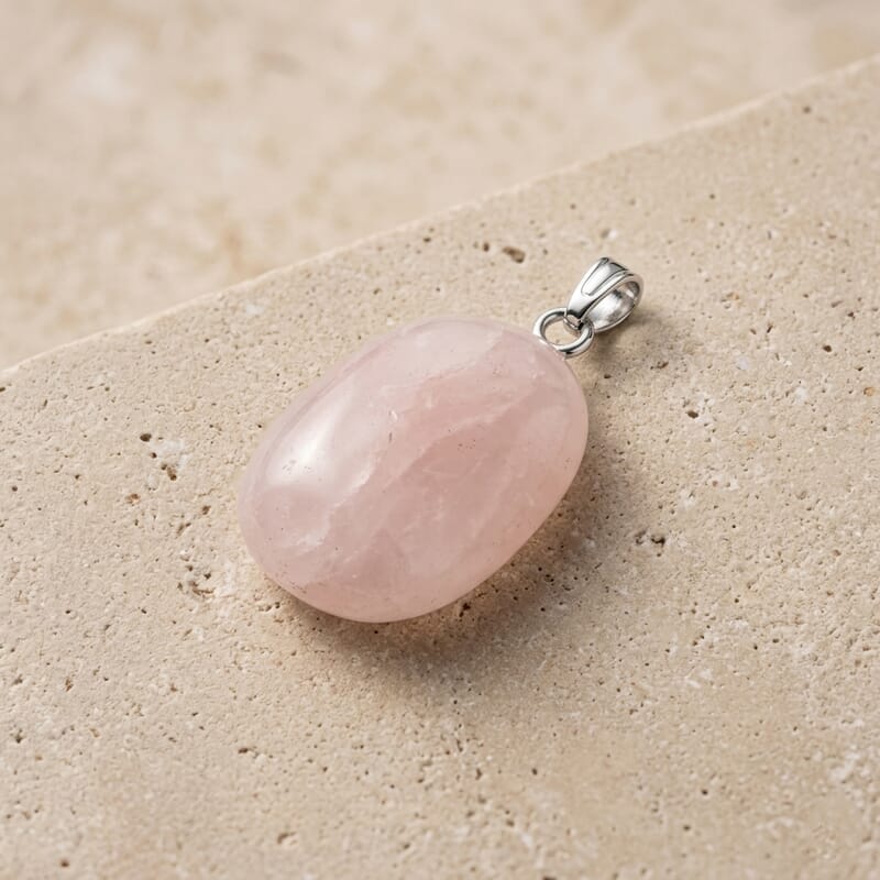 Tumbled Galilea Rose Quartz 42.00 ctw Pendant in Silvertone with Stainless Steel Necklace 20 Inches