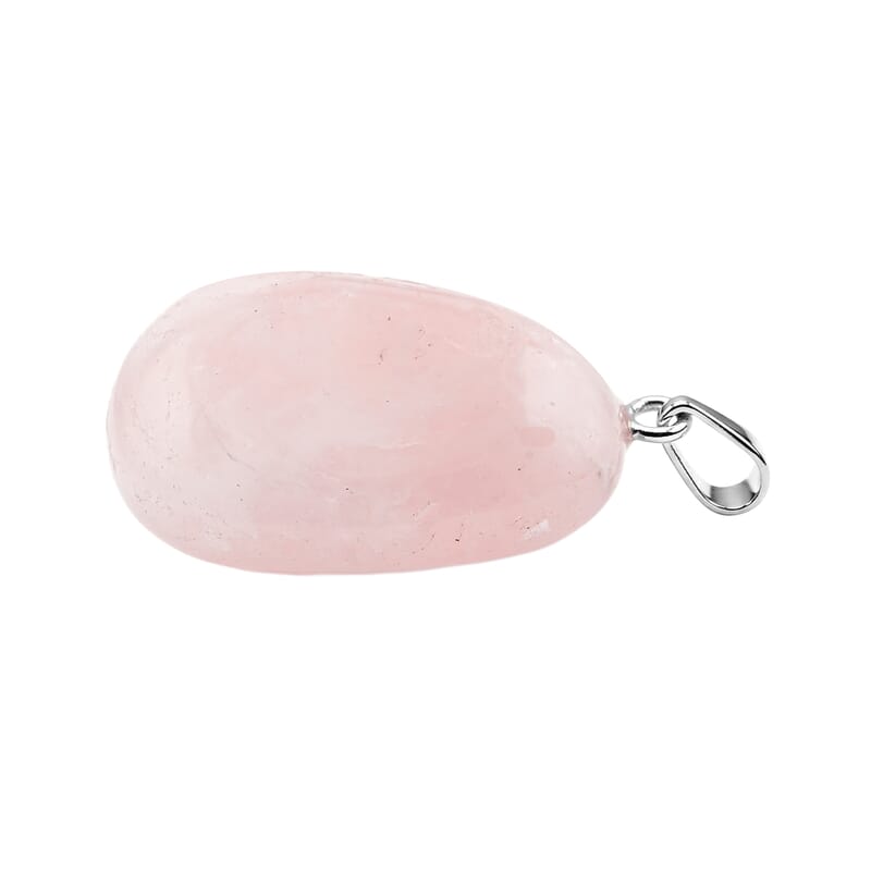 Tumbled Galilea Rose Quartz 42.00 ctw Pendant in Silvertone with Stainless Steel Necklace 20 Inches