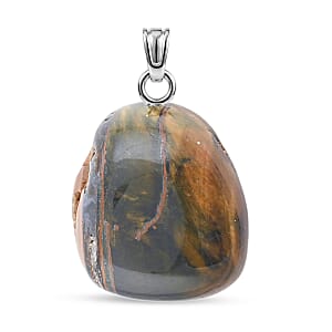 Tumbled Tiger's Eye 42.00 ctw Pendant in Silvertone with Stainless Steel Necklace 20 Inches