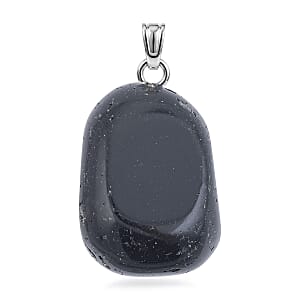 Tumbled Black Obsidian 42.00 ctw Pendant in Silvertone with Stainless Steel Necklace 20 Inches