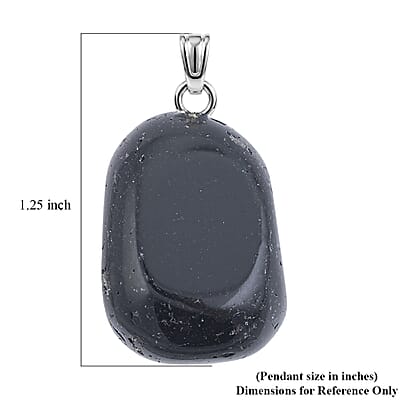 Tumbled Black Obsidian 42.00 ctw Pendant in Silvertone with Stainless Steel Necklace 20 Inches