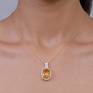 Certified & Appraised D'Joy Premium Brazilian Citrine and Moissanite 9.60 ctw Pendant Necklace in 18K Vermeil Yellow Gold Over Sterling Silver (20 Inches)