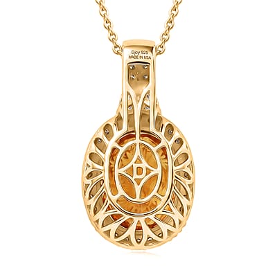 Certified & Appraised D'Joy Premium Brazilian Citrine and Moissanite 9.60 ctw Pendant Necklace in 18K Vermeil Yellow Gold Over Sterling Silver (20 Inches)