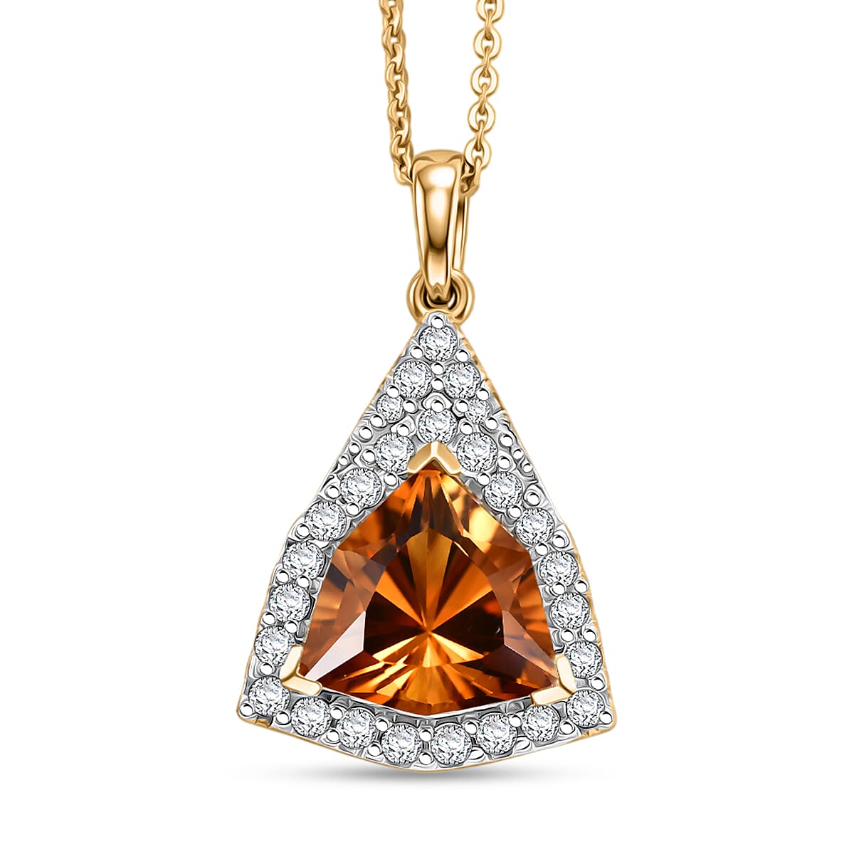 Certified & Appraised D'Joy Premium Fancy Cut Brazilian Citrine and Moissanite 3.03 ctw Pendant Necklace in 18K Vermeil Yellow Gold Over Sterling Silver (20 Inches)