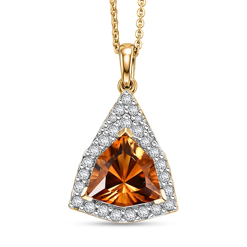 Certified & Appraised D'Joy Premium Fancy Cut Brazilian Citrine and Moissanite 3.03 ctw Pendant Necklace in 18K Vermeil Yellow Gold Over Sterling Silver (20 Inches)