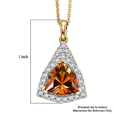 Certified & Appraised D'Joy Premium Fancy Cut Brazilian Citrine and Moissanite 3.03 ctw Pendant Necklace in 18K Vermeil Yellow Gold Over Sterling Silver (20 Inches)