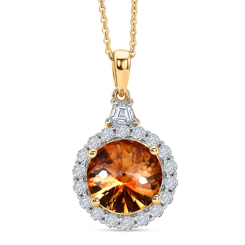 Certified & Appraised D'Joy Premium Brazilian Citrine and Moissanite 3.80 ctw Pendant Necklace in 18K Vermeil Yellow Gold Over Sterling Silver (20 Inches)