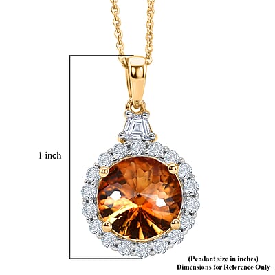 Certified & Appraised D'Joy Premium Brazilian Citrine and Moissanite 3.80 ctw Pendant Necklace in 18K Vermeil Yellow Gold Over Sterling Silver (20 Inches)