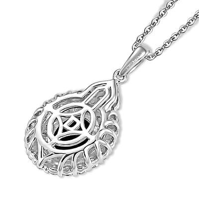 Certified & Appraised D'Joy Premium Australian Opal Triplet and Moissanite 2.25 ctw Pendant Necklace in Rhodium Over Sterling Silver (20 Inches)