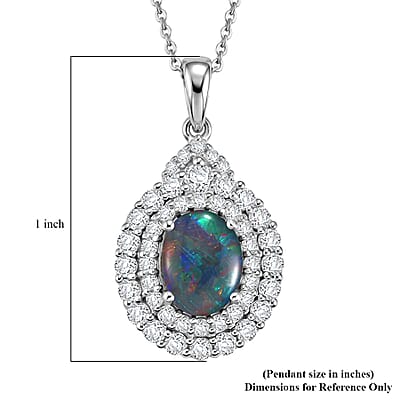 Certified & Appraised D'Joy Premium Australian Opal Triplet and Moissanite 2.25 ctw Pendant Necklace in Rhodium Over Sterling Silver (20 Inches)