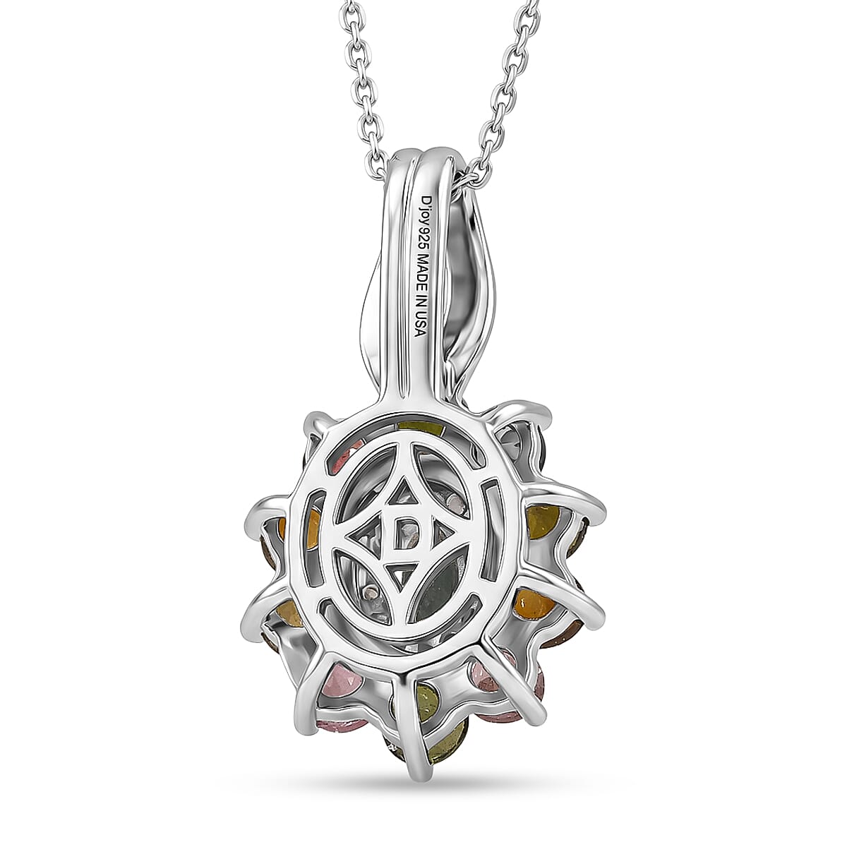 D'Joy Multi-Tourmaline and White Zircon 1.70 ctw Color Blossom Pendant Necklace in Rhodium Over Sterling Silver 20 Inches image number 4