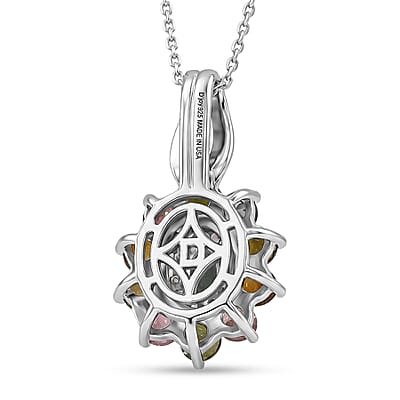 D'Joy Multi-Tourmaline and White Zircon 1.70 ctw Color Blossom Pendant Necklace in Rhodium Over Sterling Silver 20 Inches