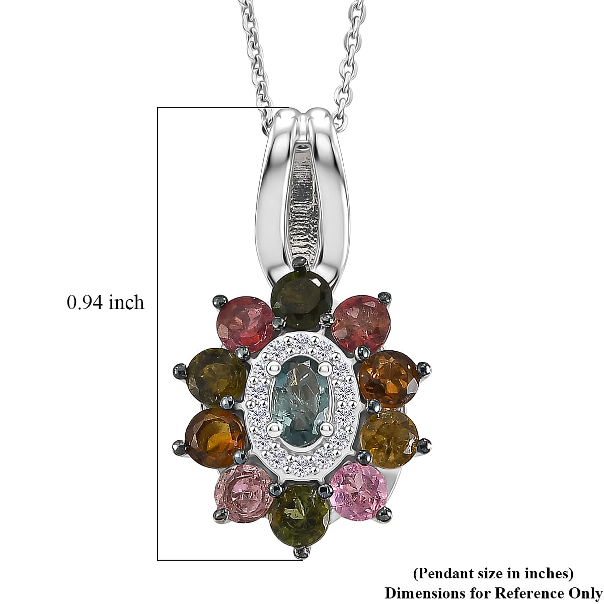 D'Joy Multi-Tourmaline and White Zircon 1.70 ctw Color Blossom Pendant Necklace in Rhodium Over Sterling Silver 20 Inches image number 6