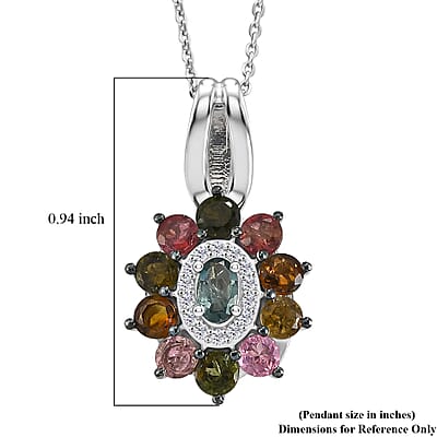 D'Joy Multi-Tourmaline and White Zircon 1.70 ctw Color Blossom Pendant Necklace in Rhodium Over Sterling Silver 20 Inches