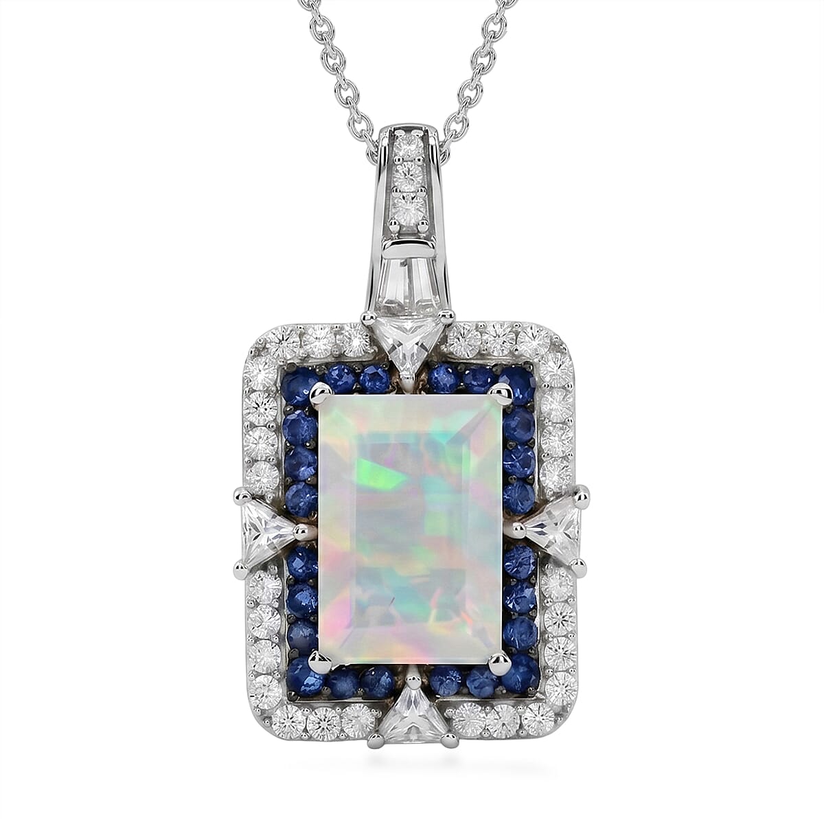 D'Joy Premium Ethiopian Welo Opal and Multi Gemstone 4.10 ctw Victorian Era Pendant Necklace in Rhodium Over Sterling Silver 20 Inches