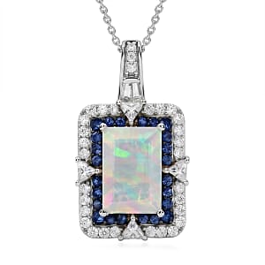 D'Joy Premium Ethiopian Welo Opal and Multi Gemstone 4.10 ctw Victorian Era Pendant Necklace in Rhodium Over Sterling Silver 20 Inches