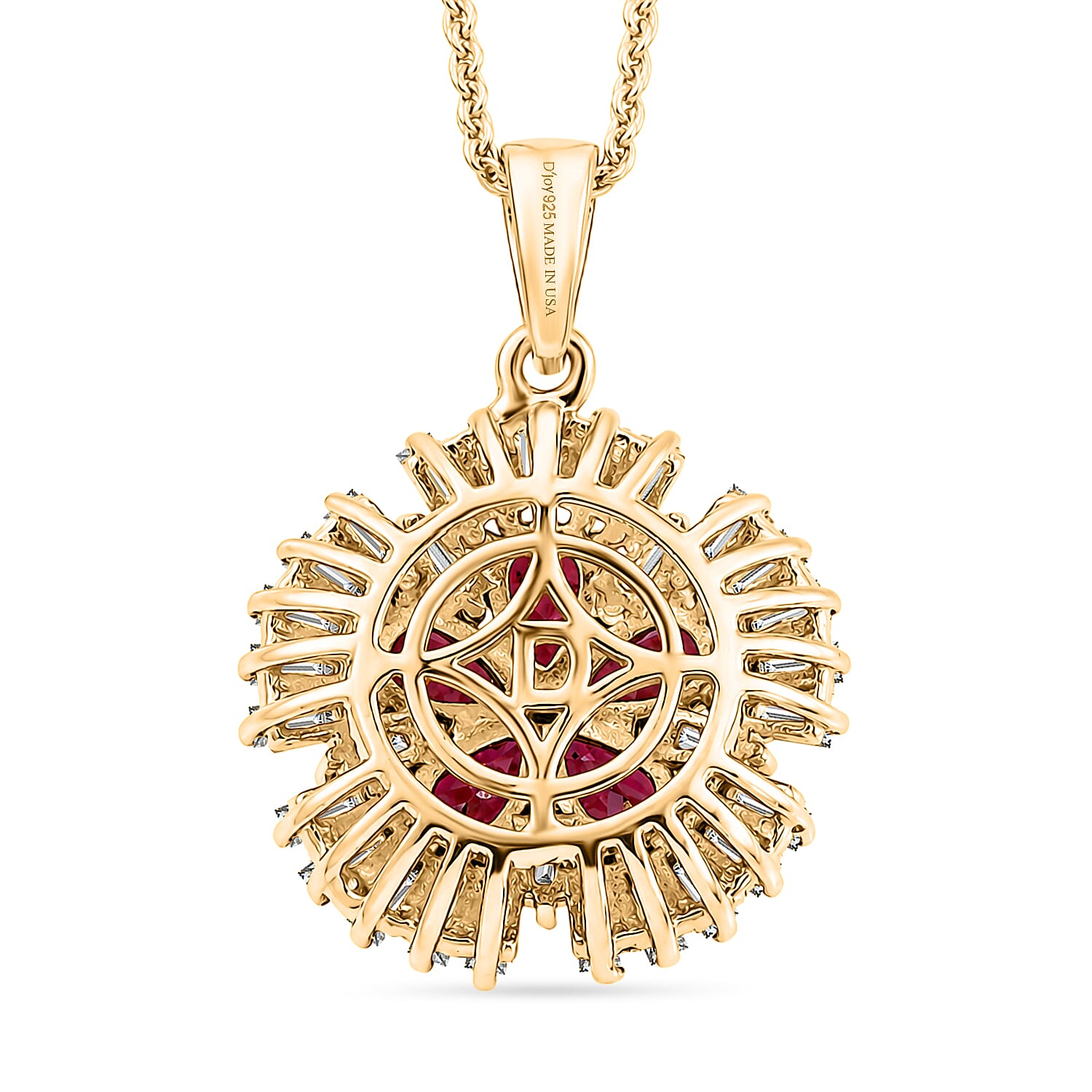 D'Joy Premium Malawi Magenta Garnet and Moissanite 2.50 ctw Midnight Bloom Pendant Necklace in 18K Vermeil Yellow Gold Over Sterling Silver 20 Inches