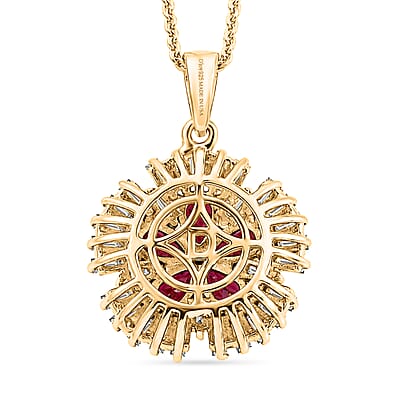 D'Joy Premium Malawi Magenta Garnet and Moissanite 2.50 ctw Midnight Bloom Pendant Necklace in 18K Vermeil Yellow Gold Over Sterling Silver 20 Inches