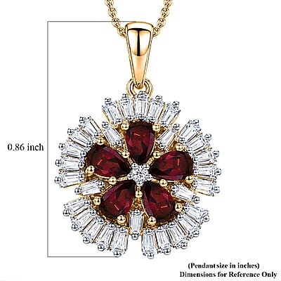 D'Joy Premium Malawi Magenta Garnet and Moissanite 2.50 ctw Midnight Bloom Pendant Necklace in 18K Vermeil Yellow Gold Over Sterling Silver 20 Inches