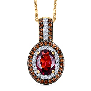 D'Joy Premium Malawi Magenta Garnet, Champagne Zircon and White Zircon 2.00 ctw Twilight Oval Pendant Necklace in 18K Vermeil Yellow Gold Over Sterling Silver 20 Inches 